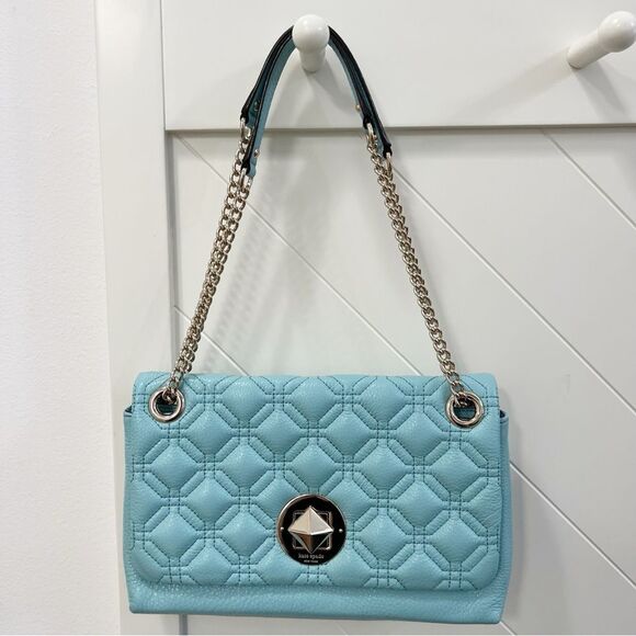 Kate Spade Light Blue Quilted Leather Astor Court Cynthia Shoulder Bag